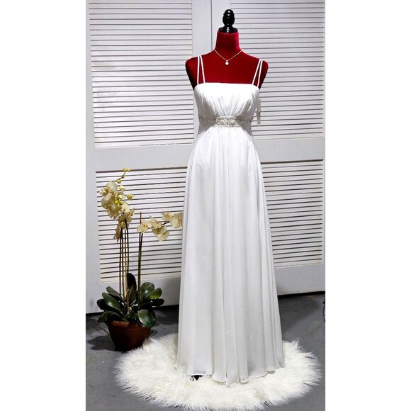 DB Studio Women's Ivory Spaghetti Strap Empire Waist Chiffon Gown Sz 6 2224 - Picture 1 of 16